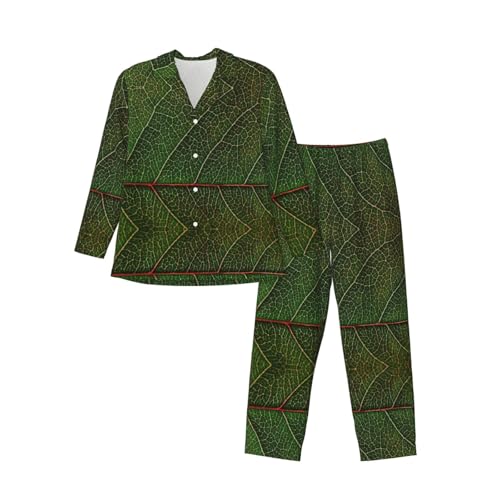 Pyjama doux homme avec poches et manches longues isolantes au motif feuilles vertes