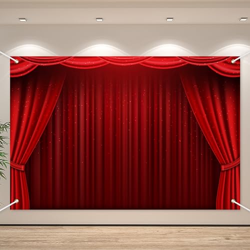 Red Curtain Backdrop Banner Theater Stage Curtain Theme Background Decor for Adults Kids VIP Magic Shows TV Shows Birthday Party Decorations Photo Booth Props Supplies 70.8x47.2in-BECKTEN