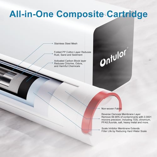 Image of Ontulor Reverse Osmosis System, 6-in-1 Tankless, NSF /ANSI 42 & 372 Certified, 600 GPD RO Filtration, No Electricity Needed, Protable Water Purifier, TDS Meter Included(6-in-1 Reverse Osmosis System)