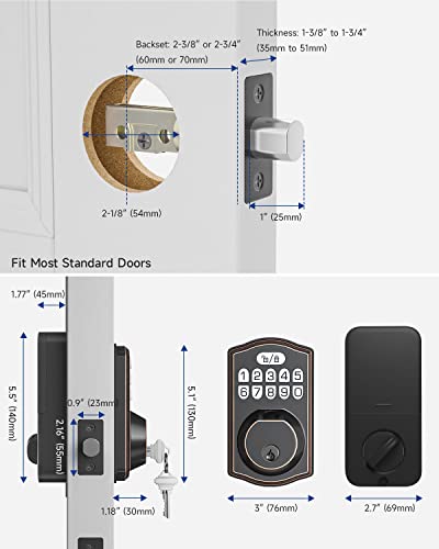 Hosom Smart Fingerprint Deadbolt For Front Door, Electronic Keypad Entry Door Lock-20 User Codes, Anti Peeking, Auto Lock, Oil Rubbed Bronze #TOP6