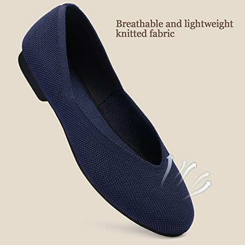 Seekavan Women's Wide Widths Ballet Flats Shoes Comfortable Lightweight Round Toe Mesh Ballerina Slip On Casual Softable Knit Dress Shoes Navy Blue #TOP4