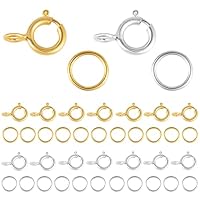 40 Stück Sterling Silber 925 Kettenverschluss Federverschlüsse, 20 Stück Federschnalle mit 20 Stück Offenen Biegeringe für Armbänder Halskette Verlängerungskette Schmuckherstellung (Silber, Gold)