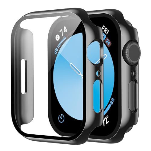 Smiling 2 Pack Privacy Case with Built in Tempered Glass Screen Protector Compatible with Apple Watch SE 2 (2024) /SE/Series 6/Series 5/Series 4 44mm, Hard PC Case Overall Protective Cover