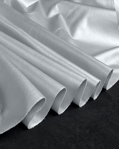 4-Way Stretch Vinyl Clothing Fabric Apparel Flexible Lightweight (16oz per Yard) PU Faux Leather 54" Wide Sold Continuous Yard - Jacket Compatible, Clothes Compatible, DIY Craft Stretch Vinyl -Silver
