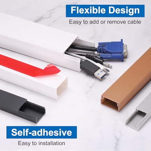 HARFINGTON 10 unidades cubierta para cables de pared 15 x 1,57 x 0,8 pulgadas (LxAnxAl), cubierta autoadhesiva para cables, canal de gestión de cables para TV, color blanco miniatura 4