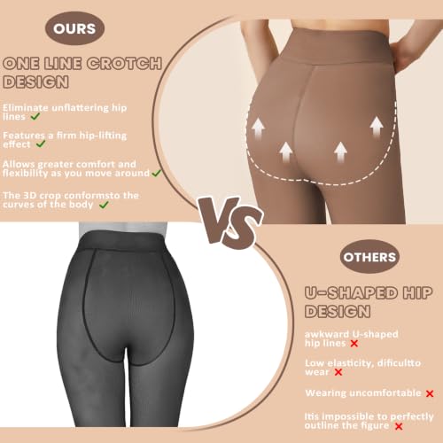 Image of X-CHENG Women Fleece Lined Tights Fake Translucent Sheer Thermal Tights | Winter High Waist Warm Pantyhose Leggings Sheer Thick Elastic Tights for Women