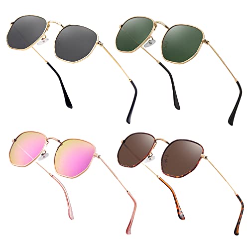 Image of Hipster Hexagonal Polarized Sunglasses Men Women Geometric Square Small Vintage Metal Frame Retro Shade Glasses