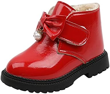 XIATANG Fashion Autumn And Winter Girls Snow Boots Thick Bottom Non Slip Warm And Comfortable Cute Bow Pearl Solid Color Shoes (Black#65, 5-5.5 Years Little Child)