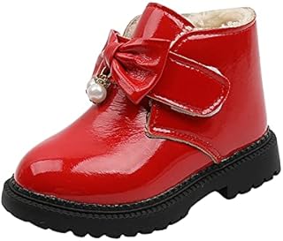 XIATANG Fashion Autumn And Winter Girls Snow Boots Thick Bottom Non Slip Warm And Comfortable Cute Bow Pearl Solid Color Shoes (Black#65, 5-5.5 Years Little Child)