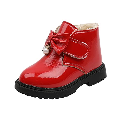 Fashion Winter Girls Snow Boots Plush Lined Warm Ankle Boots Slip On Waterproof Outdoor Booties Comfortable Shoes (Red, 6-7 Years)