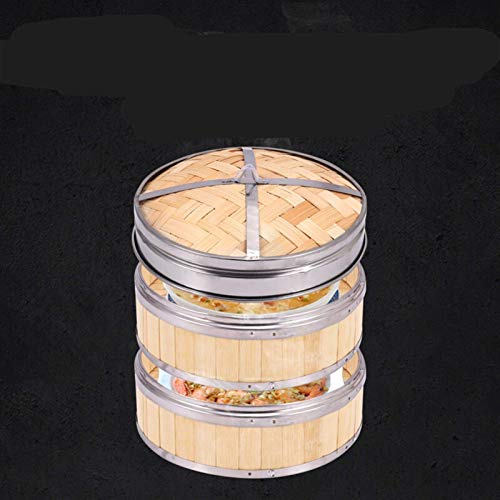 ABNNHK Pentola per Cucinare, vaporiera in bambù con Bordo in Acciaio Inossidabile, vaporiera in bambù, Piatti Dim Sum, griglia per vaporiera per Pesce, pentola per vaporiera, cestello per
