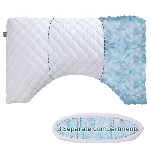 LOFE Side Sleeper Pillows for Adults - Curved Pillow with 3 Compartments for Neck Pain Relief, Adjustable Crescent Pillow Side Sleeper with Supportive CertiPUR-US Shredded Memory Foam, 19 * 29in