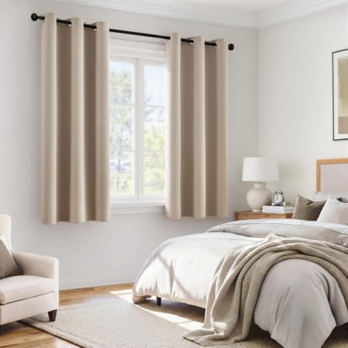 Image of MIULEE Taupe 100% Blackout Curtains for Bedroom 40x45 Inch Length 2 Panels | 2 Thick Layers Thermal Insulated Short Curtains with Black Liner, Noise Reducing Grommet, Drapes for Living Room