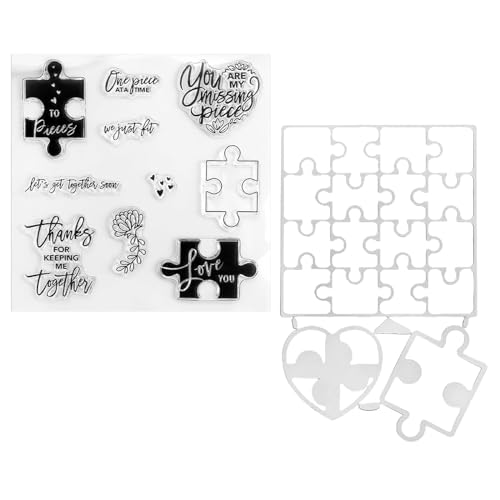 Troqueles Corte Rompecabezas,Troqueles de Corte de Metal,Acero al Carbono Die,Sello de Silicona Transparente con Texto,Se Utiliza para Diseñar y Decorar álbumes de Recortes y Manualidades