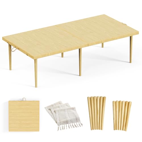 30x60 Inch Boho Low Picnic Wood Table - Foldable Design