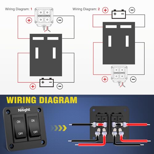 Image of Nilight 2 Gang ON-Off Switch Panel 4 PIN DPST Toggle Switches 12V 20A Black | Anodized Aluminium Shell Bracket with Screws Ternimals Jumper Wires Set for Cars Trailers Boats RV Camper