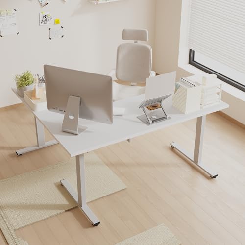 SANODESK Electric Corner L-Shaped 63 x 55 in Standing Desk, Memory Height Adjustment, White Top White Frame