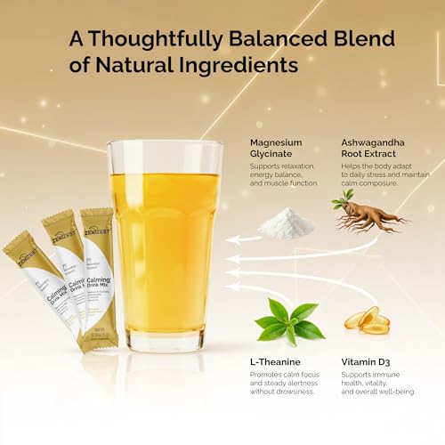 Image of Calming Drink Mix Powder - Natural Cortisol Balance Calm Sleep Stress Support Supplement with Magnesium Glycinate Ashwagandha L-Theanine Vitamin D3 - Pineapple Passion Fruit Flavor 20 Packets