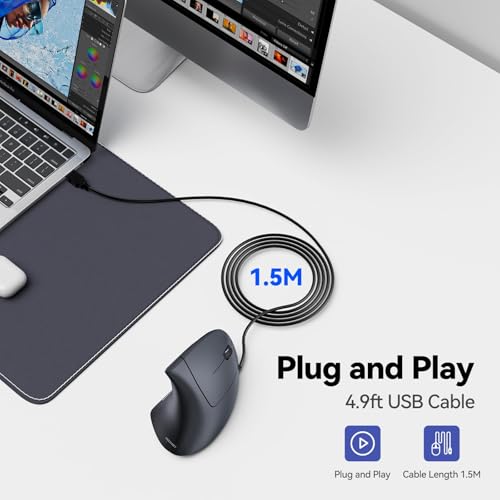 Image of TECKNET Wired Mouse, 6400 DPI Ergonomic Mouse 6 Buttons Silent Mice 4 Adjustable DPI Vertical Mouse Compatible with Windows /Chrome /Laptop /Computer