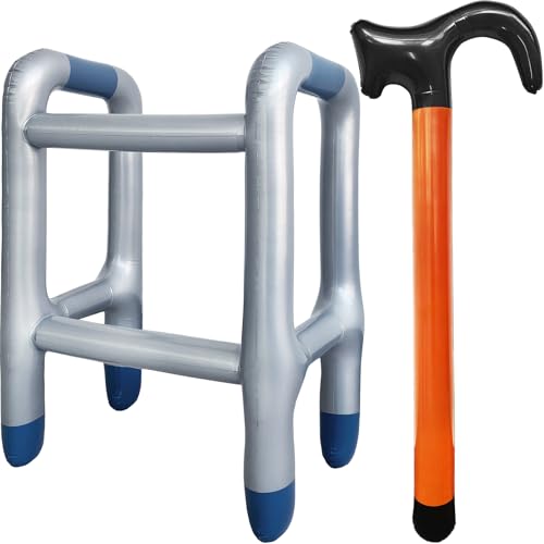 2 Pcs 100 Days of School Costume Prop Gag Gifts Inflatable Walker and Cane for Men Funny Old Age Costume Prop for Retirement Party Decorations