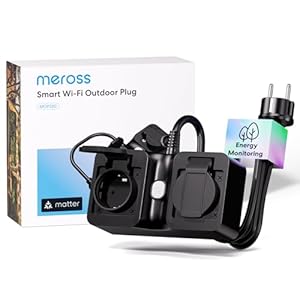 Meross Matter WLAN Steckdose Outdoor mit Strommessung, Smart Steckdose Stromzähler für Balkonkraftwerk Außensteckdose Wasserdicht IP44, funktioniert mit HomeKit, Alexa und Google, 16A 1, 5m