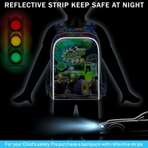 Image of AGSDON 3PCS Truck Backpack for Boys, 16 inch Little Kids Preschool Bookbag, Elementary Backpacks and Lunch Box - Green