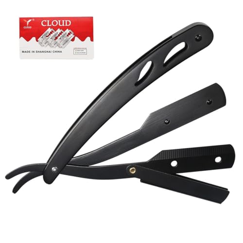 EIHI Rasoio a Mano Libera lametta barba uomo rasoio mano libera Rasoio Barba Uomo Nero + 10 Lamette Barba Lama Barba per Taglia Barba Rasoio da Barbiere con Lama Intercambiabile