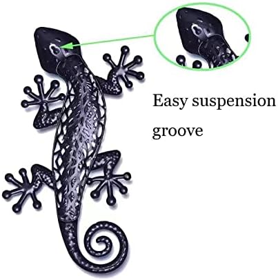 Miniatura 5 de POXOHO Decoración para colgar en la pared de metal de 14 pulgadas, diseño de lagarto, decoración de pared verde Gecko para exteriores, decoración de