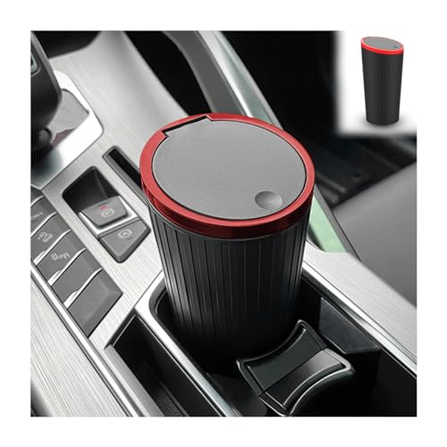 Image of AUCELI Car Cup Holder Trash Can with Lid, Mini Garbage Bin for Auto Door Pocket, Leakproof and Waterproof, Multipurpose Portable Small Storage Organizer, Car Interior Accessories Essential (Red)