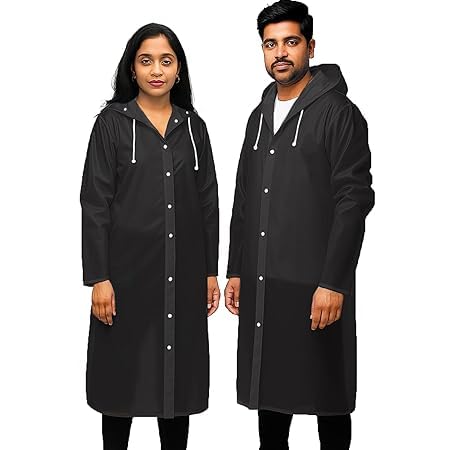 EVA Reusable Raincoat with Hood (Multicolor) - Pack of 2 | Elasticated Full Sleeves Outdoor Waterproof Raincoat for Men & Women | Rainwear | Button Closure | Knee Length | Universal Fit-picture-31
