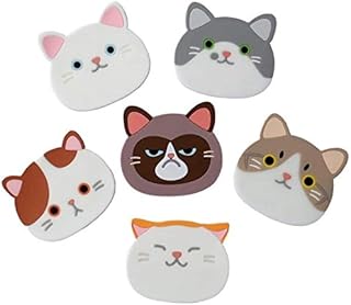 Set of 6 Cute Cat Cup Coasters Mats Silicone Rubber Faces for Wine Glass Tea Home Gift Idea