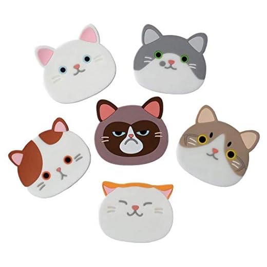 Lot de 6 Dessous de Tasse en Caoutchouc de Silicone Motif Visage de Chat Mignon pour Tasse Verre de Vin Thé Idée de cadeau