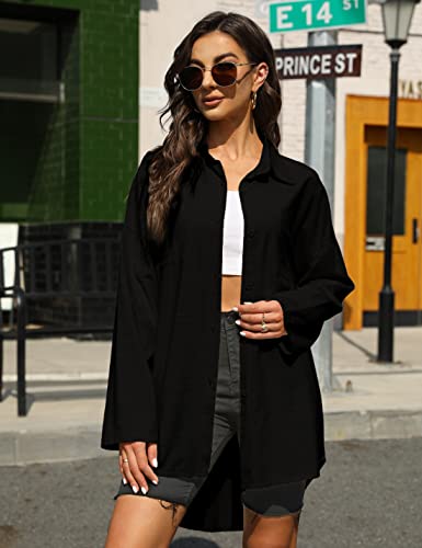 Bianstore Women's Oversized Linen Shirts Blouses Tops Long Sleeve High Low Button Up Shirts3
