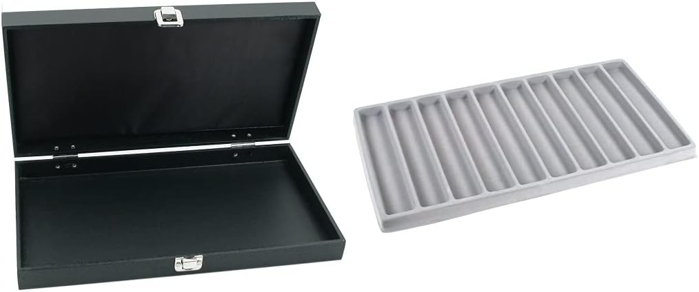 Black Jewelry Display Case (Single Metal Clasp) w/ 1 Tray Insert (Black Velvet Display Tray)