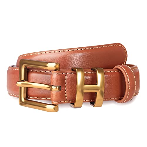 Image of Women's Fashion Classic Metal Buckle Leather Belt with Jeans Dress