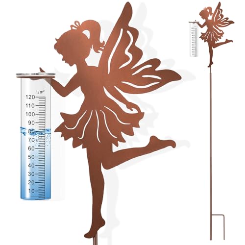 Optyuwah Regenmesser für Garten Niederschlagsmesser Gartenstecker Elfe stehend Gartendeko 110cm mit stab Regenwassermessung Rain Gauge Outdoor für Hof Rasenweg Durchgang Terrasse