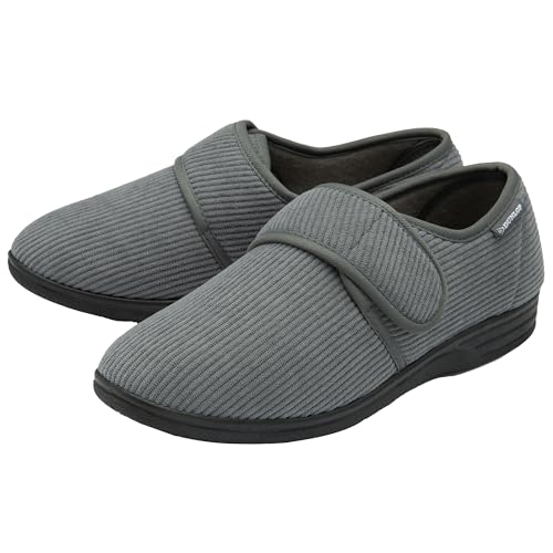 DUNLOP Mens Touch Fastening Slippers – Grey – UK 9