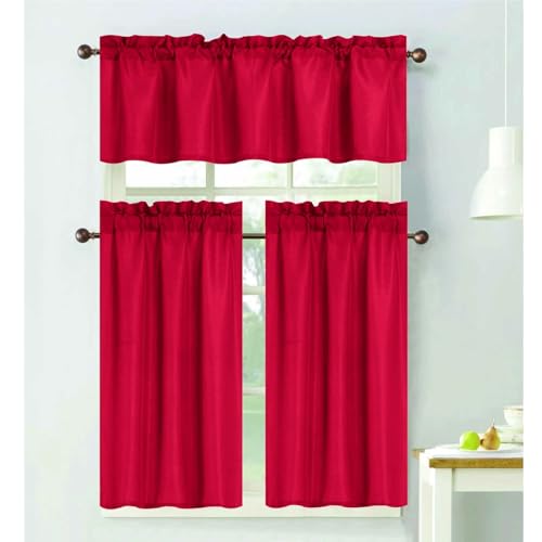 Bed Bath & Beyond Gibson Light Filtering Kitchen Curtain Set with Valance and Tiers Red