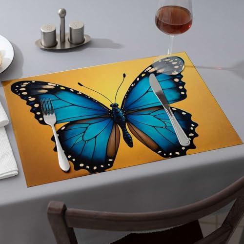 Set de table rose silicone antidérapant et imperméable motif papillon bleu