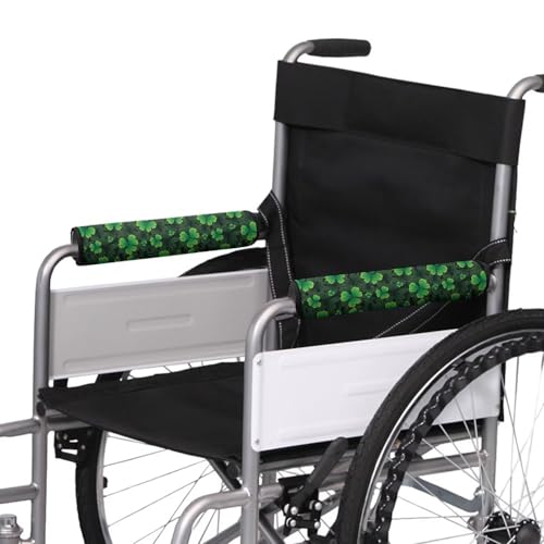 Maiyoinou Saint Patricks Day Wheelchair Armrest Covers(Pair) Durable Washable Green Leaf Pair Wheelchair Armrest Covers for Transportation Chairs, Scooters, Office Chairs, Mobility Aids