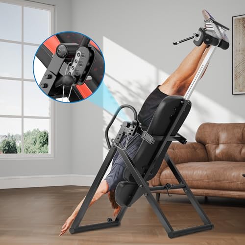 YOLEO ITX360 Inversion Table for Back Pain 2025 Foldable Inversion Table w/ Removable Lumbar Pad, Reversible Ankle Holders, Easy Assembly