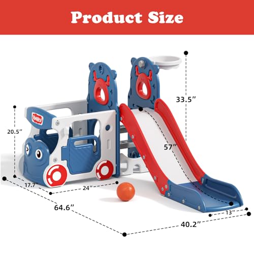 Image of XJD 10 in 1 Toddler Slide, Kids Slide for Toddlers 1-3, Toddler Play Climber Slide Playset with Basketball Hoop and Ball,Toddlers Outdoor Indoor Playground (Blue Red, Small)