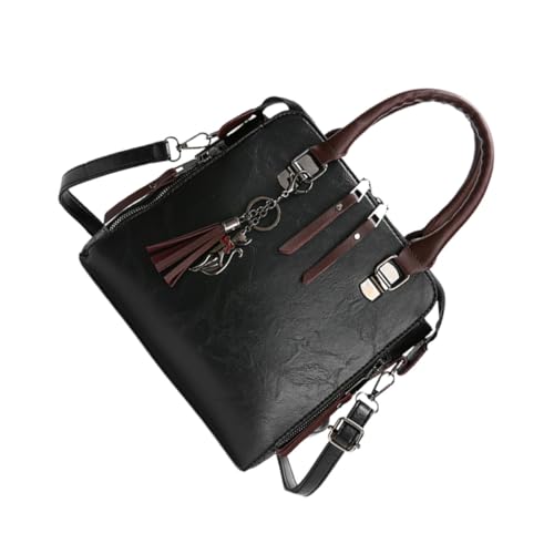 Sac épaule femme grand en cuir PU noir avec bandoulière réglable