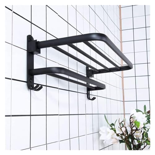 Porte-serviettes double pliable noir pour rangement mural de salle de bain