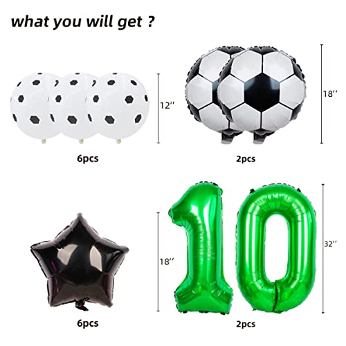Soccer Balloons Set 10th Birthday Decoration 32'' Balloons Number 10 Foil Balloon Green Soccer Balloon Black Star Balloon for Kids Boys Girls 10 Year Birthday Party Soccer Balloon Party Decoration - Image 4