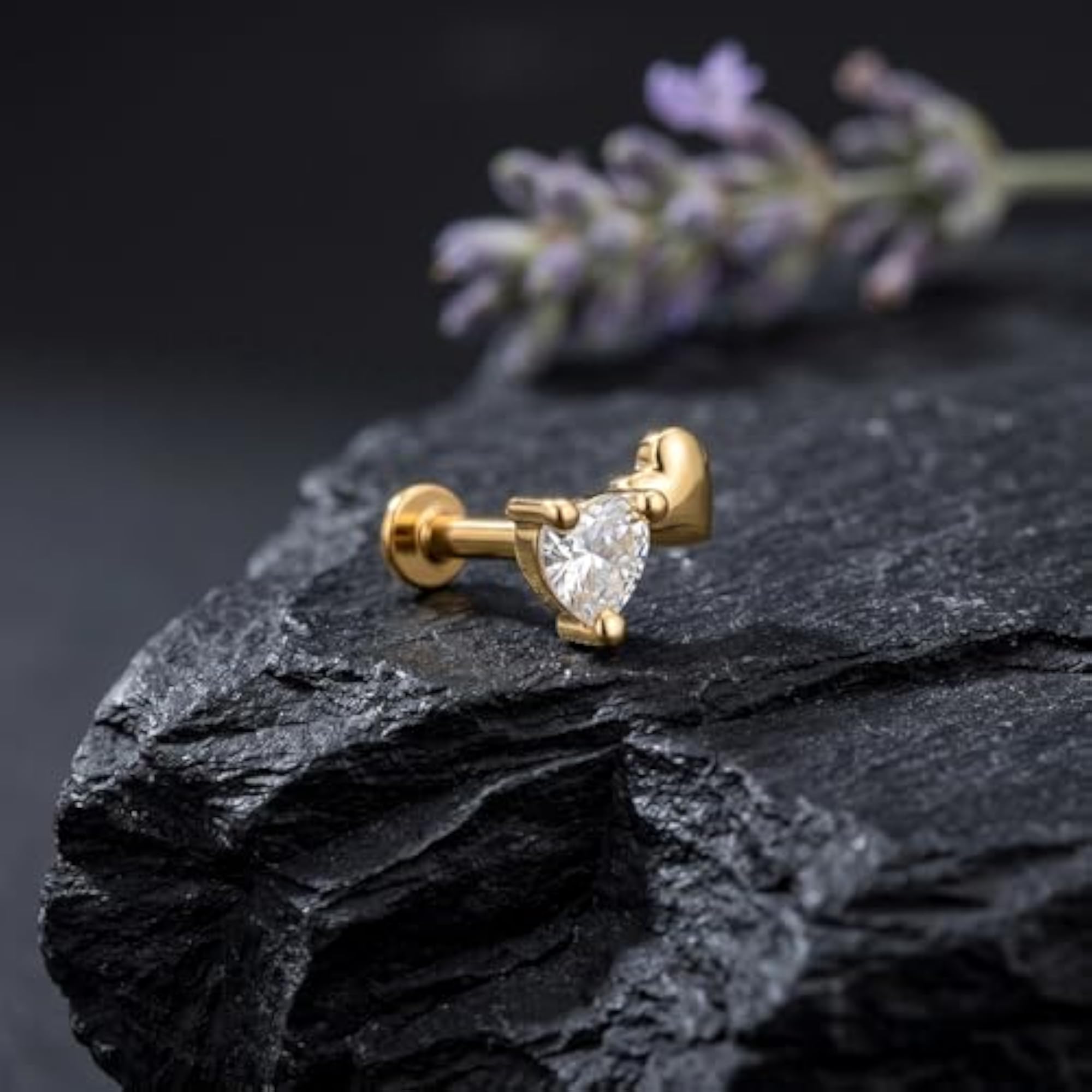 Women's 925 Silver Dual Heart Zircon Nose Pin