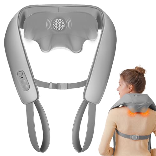 KNQZE® Masajeador cervical y espalda inalámbrico, 2025 Masajeador Shiatsu 4D, Maseajor cervical y espalda con calefacción, Calefacción de grafeno mejorada, Regalos para mujer hombre padres mama -Gris