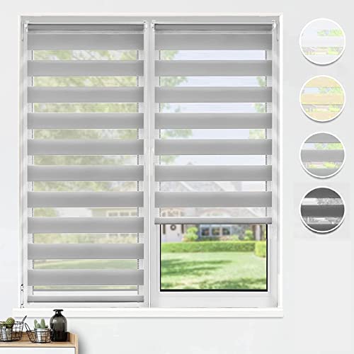 Genérico Estores enrollables, estores enrollables Zebra de 125 x 250 cm, Cortinas Opacas o translúcidas Que filtran la luz con Mecanismo de Cadena Ajustable, para Ventanas y Puertas, Gris Claro