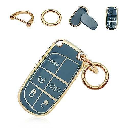 RBOKO for Jeep Key Fob Cover Keychain Soft Full Protection Key Case Shell, Car Accessories for Man,Girls, Women, Compatible with Jeep Smart Key 3 4 5 Buttons Protector(Blue)