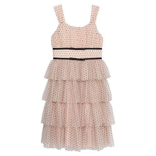 Speechless Girl's Sleeveless Tiered Tulle Midi Party Dress, Blush/Black, 12
